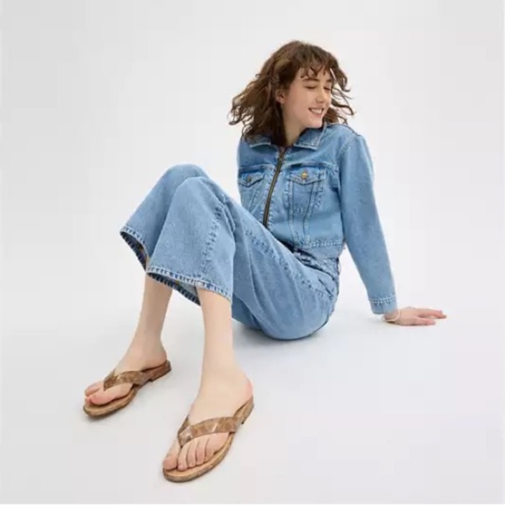 Mint Coach Bridgette. Signature Jacquard Tan Sandals Worn 1x - Picture 2 of 16